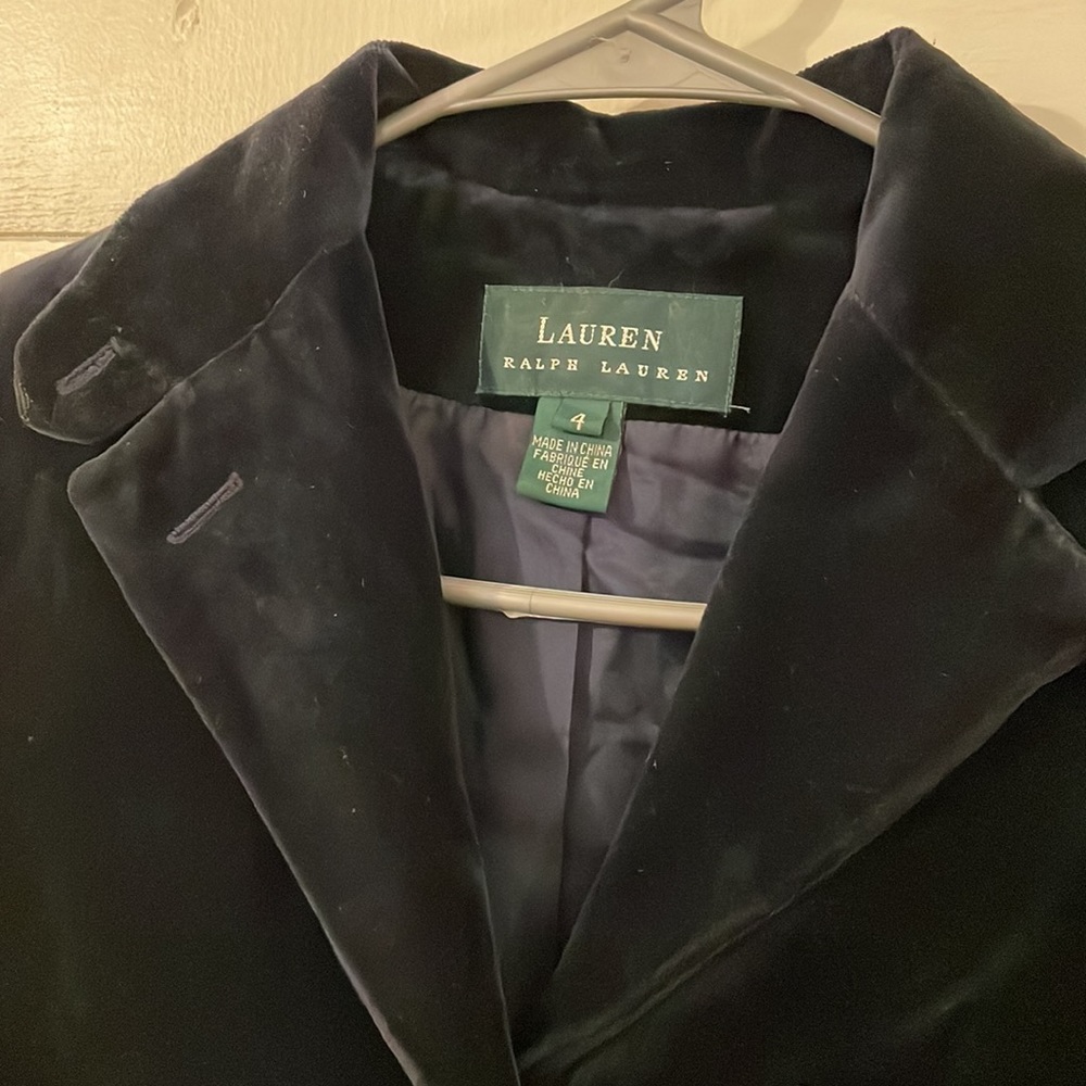 Vintage Lauren RL Navy Velvet Suit with Brass Buttons, Size 4